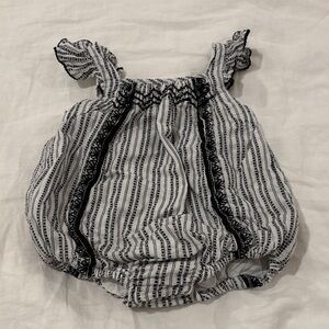 Striped White and Black Baby Romper with Ruffle Sleeves